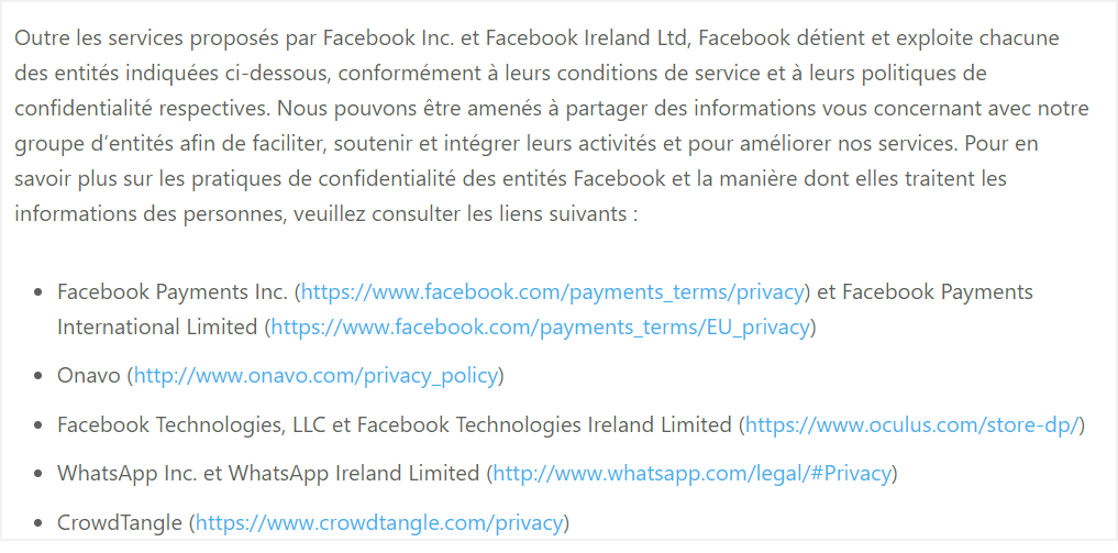 Conditions Utilisation Whatsapp Entités Facebook