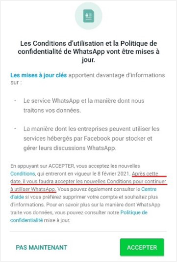 Nouvelles Conditions Utilisation Whatsapp 2020