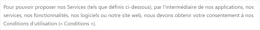 WhatsApp Conditions d’utilisation consentement