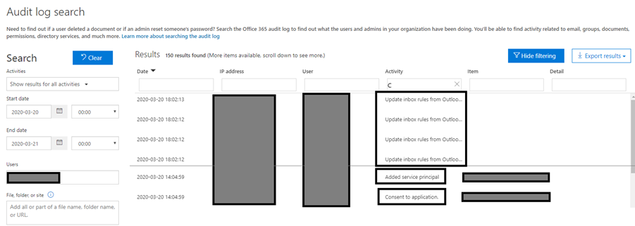 Audit log search Microsoft O365